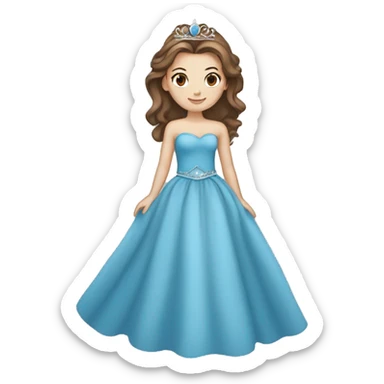 White girl princess with brown hair, brown eyes, and a blue dress add tiara sticker