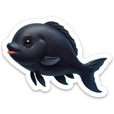 Meme-Worthy Cute Sleeping Black Goldfish Portrait Emoji, Head resting peacefully with a contented smile, showcasing a streamlined, graceful body and a luxuriously soft deep black hue, eyes closed in a serene, floating nap, Simplified yet hilariously adorable features, highly detailed, glowing with a soft, drowsy light, high shine, relaxed and utterly lovable, stylized with an air of playful laziness, bright and heartwarming, soft glowing outline, capturing the essence of a comically sleepy goldfish, so meme-worthy it feels like it could instantly become the next viral sensation of adorable slumber! sticker