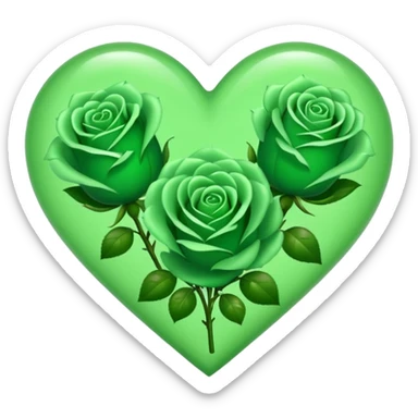 Green Heart with Little 3 green Roses  sticker