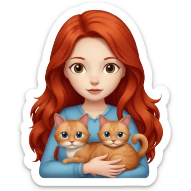 Red long hair girl holding fluffy siamese cat  sticker