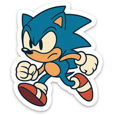 Sonic the Hedgehog with a determined expression, vibrant cartoon style sticker