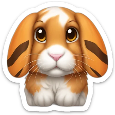 orange holland lop rabbit with floppy ears and tiger stripes sticker