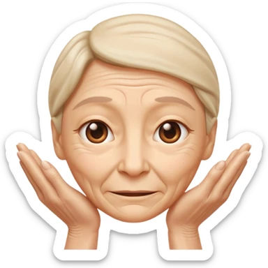 Simple emoji of a face with wrinkles being smoothed by hands, both hands gently stretching the skin, wrinkles visible on one part and smooth skin on the other, clear wrinkle-reducing effect, simple and easy-to-understand icon, no beauty or medical elements

 sticker