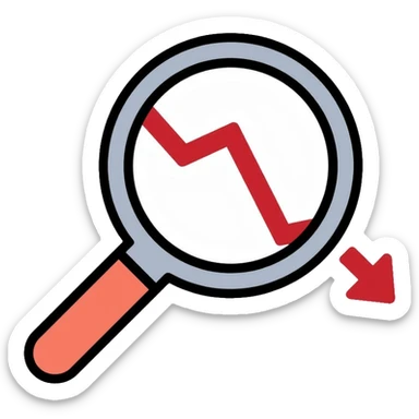 magnifying glass over a chart with downward trend sticker