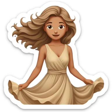 Girl in a flowing dress by the ocean, wind in her hair, a confident smile with beautiful finish. sticker