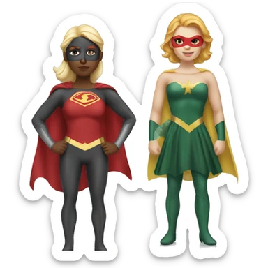 Superhero Duo Caucasian redhead female and  blonde female sticker
