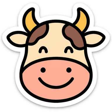 smiling cow, color outline icon style sticker
