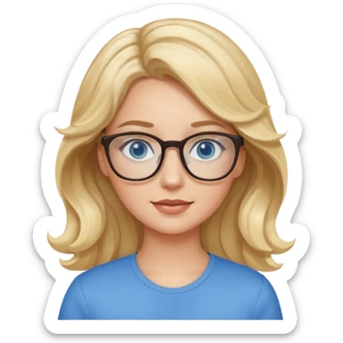 White girl with wavy, blonde hair, blue eyes, and glasses. sticker