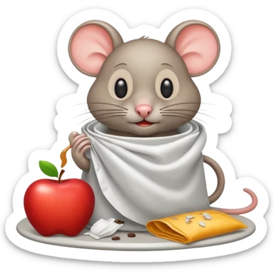 emoji-style icon of a diner with a coffee cup sign, trash bags, spilled food, flies, and a rat in the style of the apple emoji rat, unsanitary, clear at small size, no text sticker