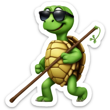 Turtle walking upright with a cane and sunglasses sticker