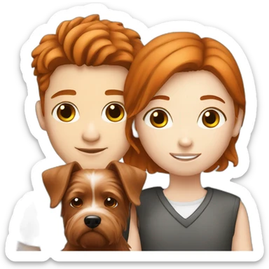 Brown haired boy and ginger haired girl with black westie sticker