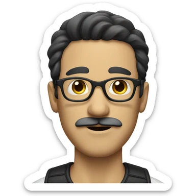  white man with mustache, black hair and glasses. sticker