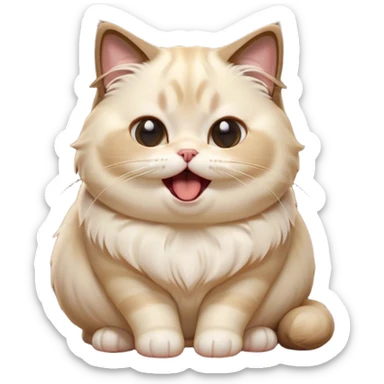 Cinematic Cute Chubby Ragdoll Cat Portrait Emoji, Head tilted playfully and yawning, round and plump body with soft, silky fur in a mix of light and darker points, Simplified yet adorable features, highly detailed, glowing with a warm, friendly glow, high shine, curious yet calm, stylized with a touch of whimsy, bright and endearing, soft glowing outline, capturing the essence of a mischievous yet loving and lazy kitty, so cute it feels like it could stretch out of the screen and cuddle! sticker