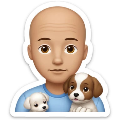 Bald guy, brunette and white puppy sticker