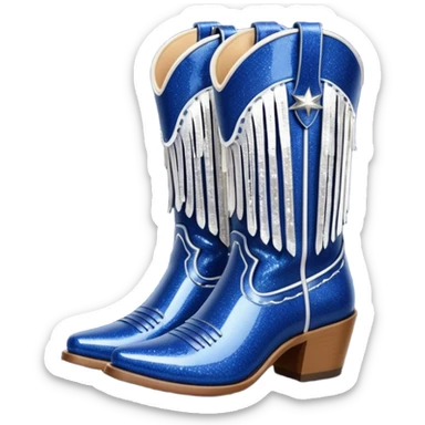 Realistic navy blue fashion cowgirl boots with sparkly shiny glitter fringe sticker