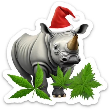 White rhino smoking hemp Christmas sticker