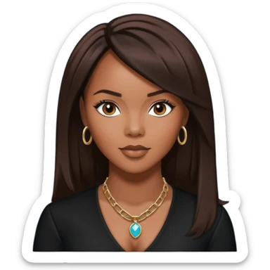 LeToya Luckett from Destiny's Child with long dark brown hair, black outfit sticker