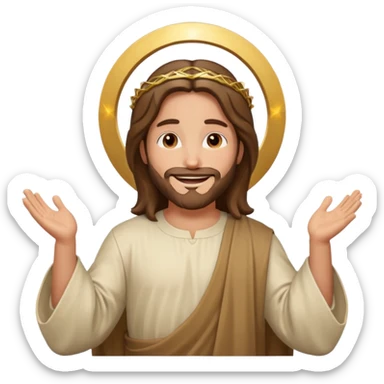 Jesus emoji, open arms, welcoming, halo sticker