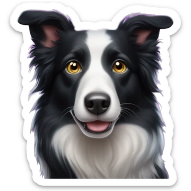 The eyes of the enchanted black and white Border Collie glow with magical colours and sparkling stars. sticker