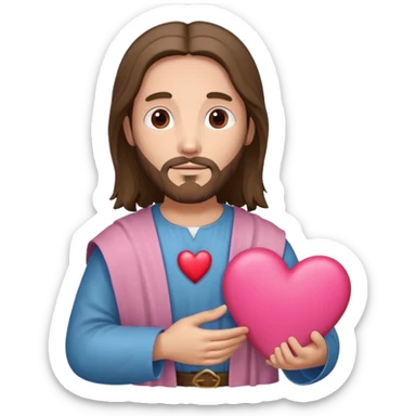 Jesus with a pink bible and a heart sticker