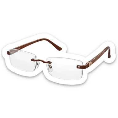 tiny Y2K brown rimless glasses, narrow rectangular lenses, angled view sticker