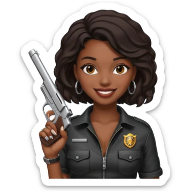 A sexy black female gang member with a gun sticker