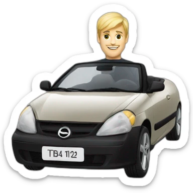 A blonde man driving a Black Opel Tigra cabrio sticker