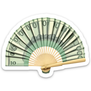 A hand-held money fan used for cooling off, crafted entirely from banknotes sticker