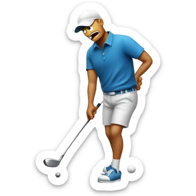 Angry golfer breaking a golf club sticker