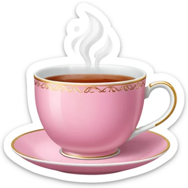 An emoji of a steaming hot cup of tea. The cup should be pink, the tea should be breakfast tea colours and the background should be transparent sticker