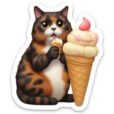 Fat Tortishell cat eating ice cream sticker