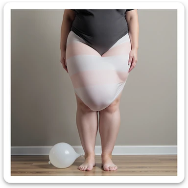 realistic woman with slightly swollen legs, balloon next to legs for comparison, natural colors, neutral atmosphere sticker