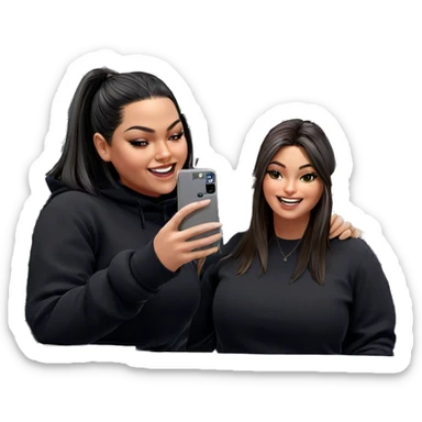 happy girls with flowers and phones sticker