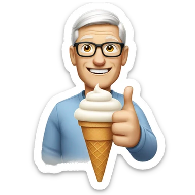 tim cook holding a ice cream cone and giving a thumbs up sticker