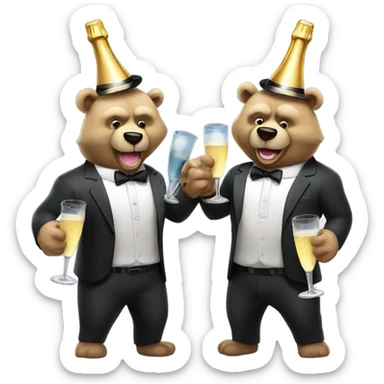 two muscle bears in a suit cheerings champagne sticker
