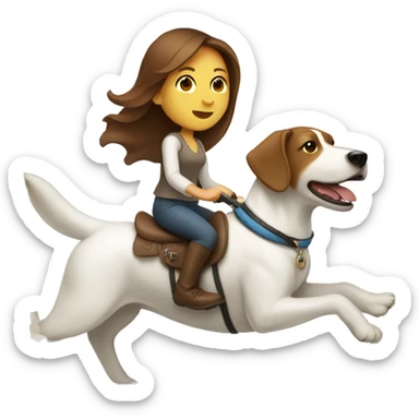 brown haired woman riding on a white dog sticker