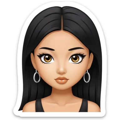 asian tanned beauty standard, black hair, pretty bratz baddie, black eyeliner sticker