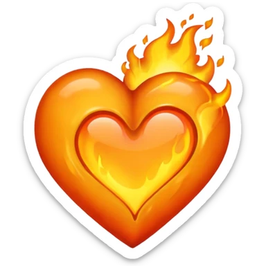 Corazón Naranja con un fuego  sticker