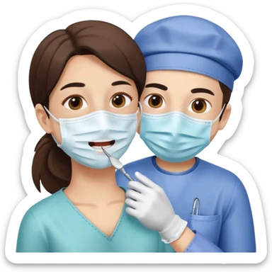 Dentist with patient teeth checkup  sticker