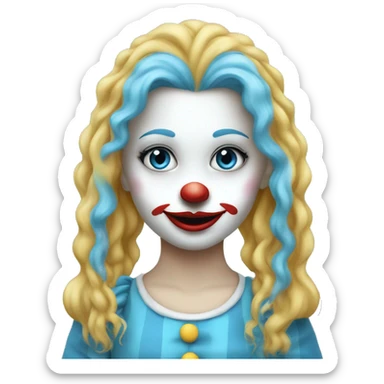 Pretty sky blue clown girl long hair blue nose sticker