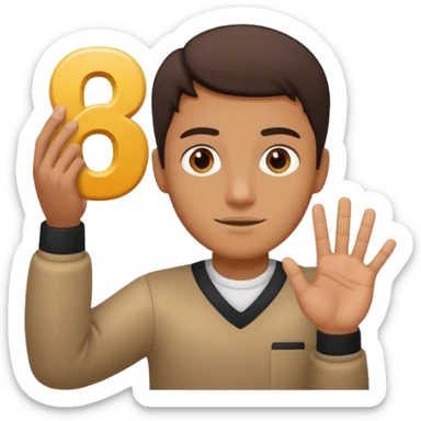 man holding 6️⃣ above the lefthand and 7️⃣ above the right hand sticker