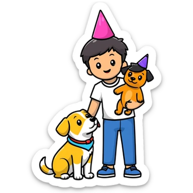 boy and his dog celebrating at party sticker