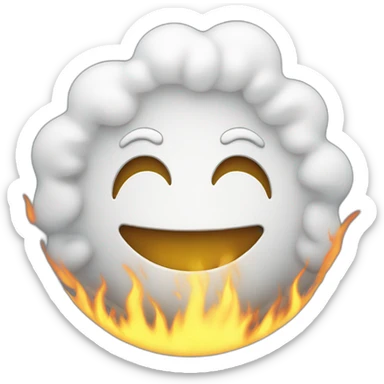 circular white head and smiling face with white fire surrounding it sticker