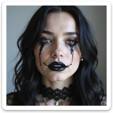 BLACKPINK inspired goth emoji, photorealistic style, black lace, silver piercings sticker