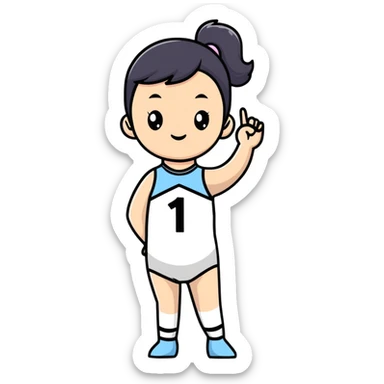 Girl in leotard holding number 1 sticker