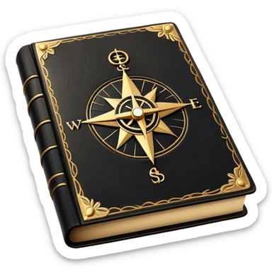 A black and gold book with an aged leather texture, embossed with an alchemical symbol, a compass, silhouette hand, exuding wisdom, mastery, and the relentless pursuit of greatness. - book on mastery  sticker