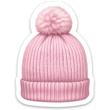 fluffy pastel pink winter beanie hat with pom pom, soft and cozy sticker