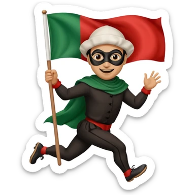 pulcinella con la maschera nera con bandiera italiana che corre sticker