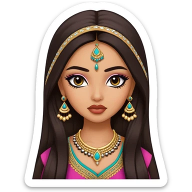  pretty lips, desi clothes, medium skin,  long hair, pretty bratz baddie, black eyeliner sticker