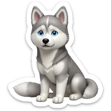 cinematic-[siberian husky]-realistic-full-body-standing-emoji,-tail-resting-loosely-beside-its-paws,blue eyes-head-tilted-dramatically, -fluffy-[grey and white]-fur,-simplified-yet-realistic-focused-features,-highly-detailed,-glowing-with-an-almost-sarcastic-glow sticker